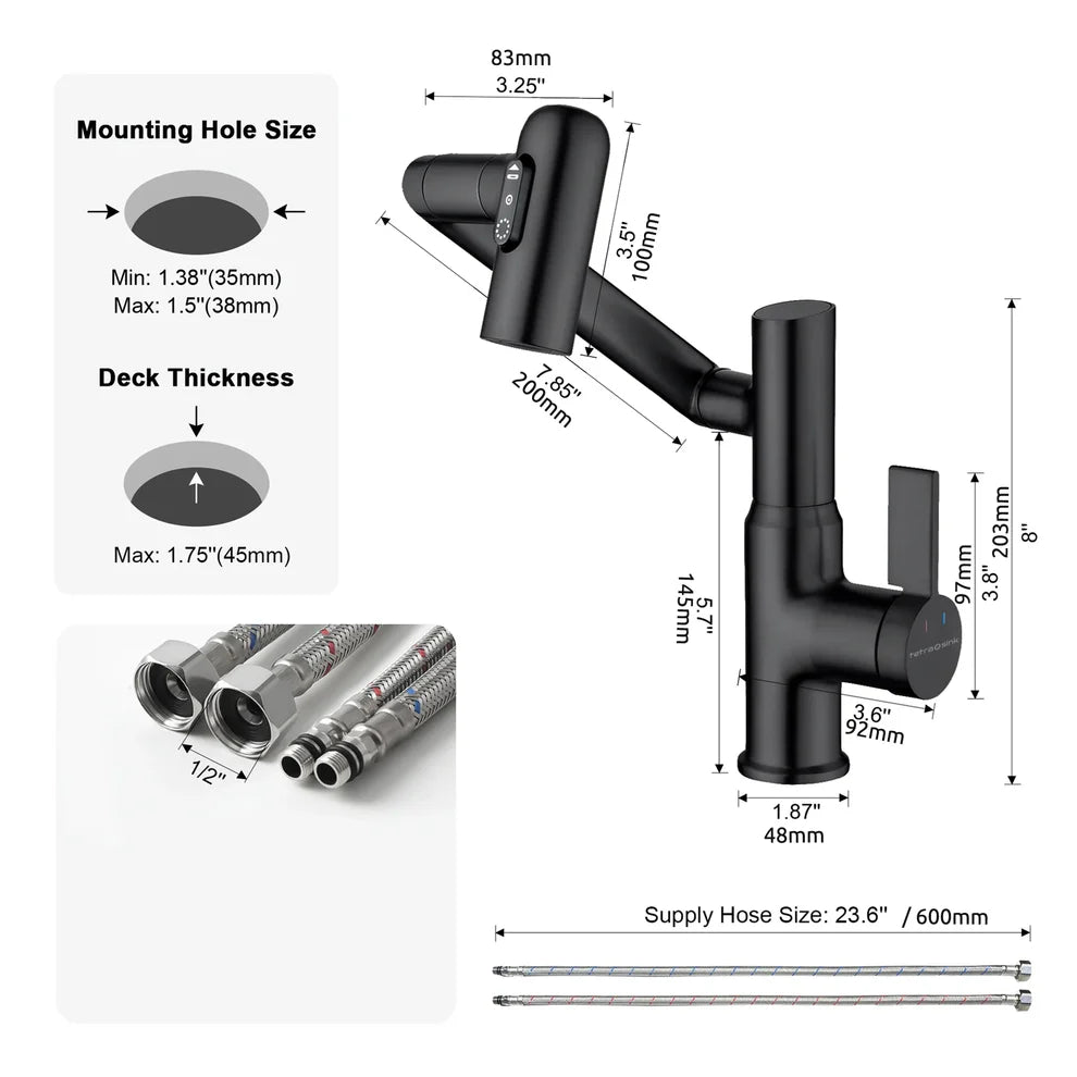 TurnFlow™: Single Hole Rotatable Faucet with Temperature Display - BF2204