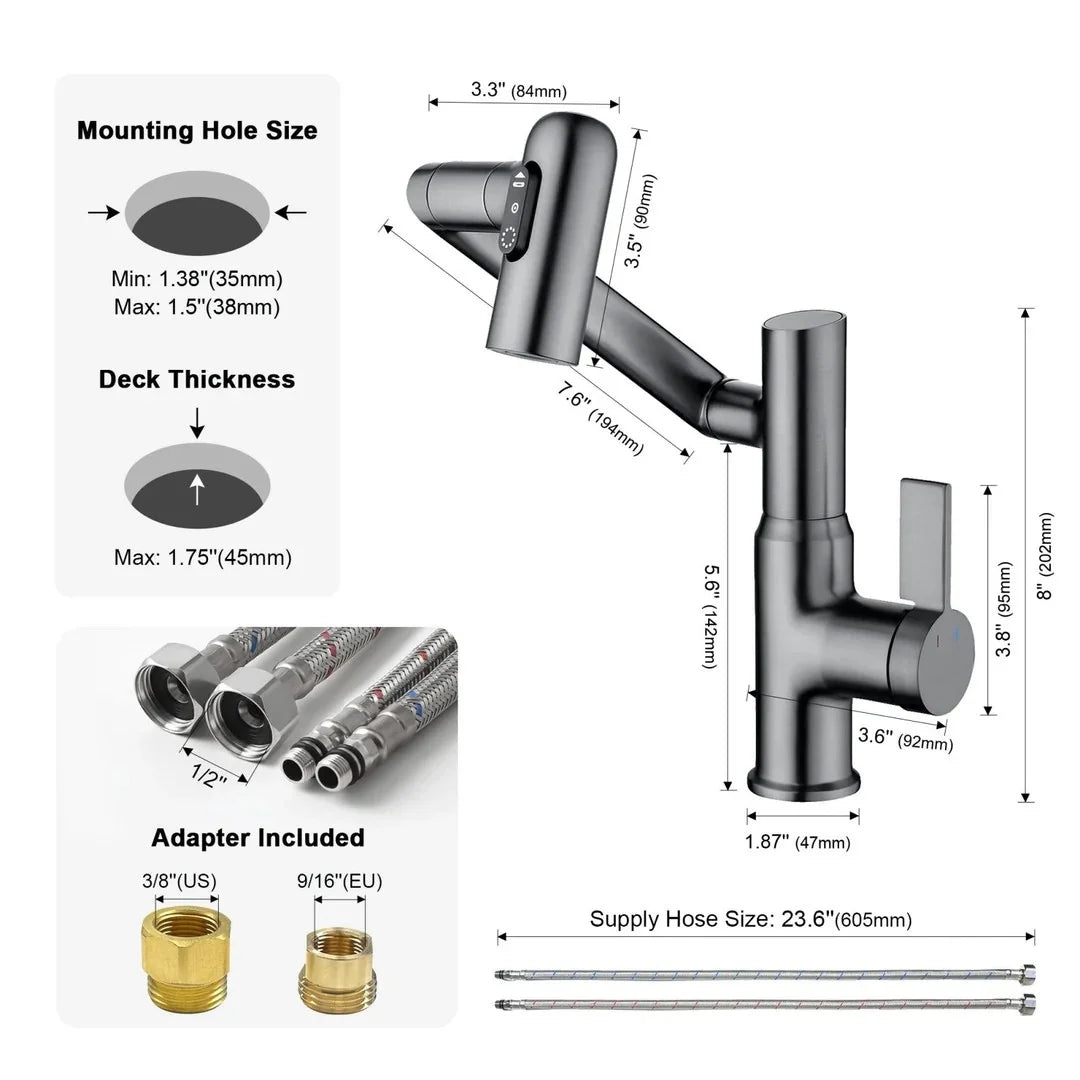TurnFlow™: Single Hole Rotatable Faucet with Temperature Display - BF2204