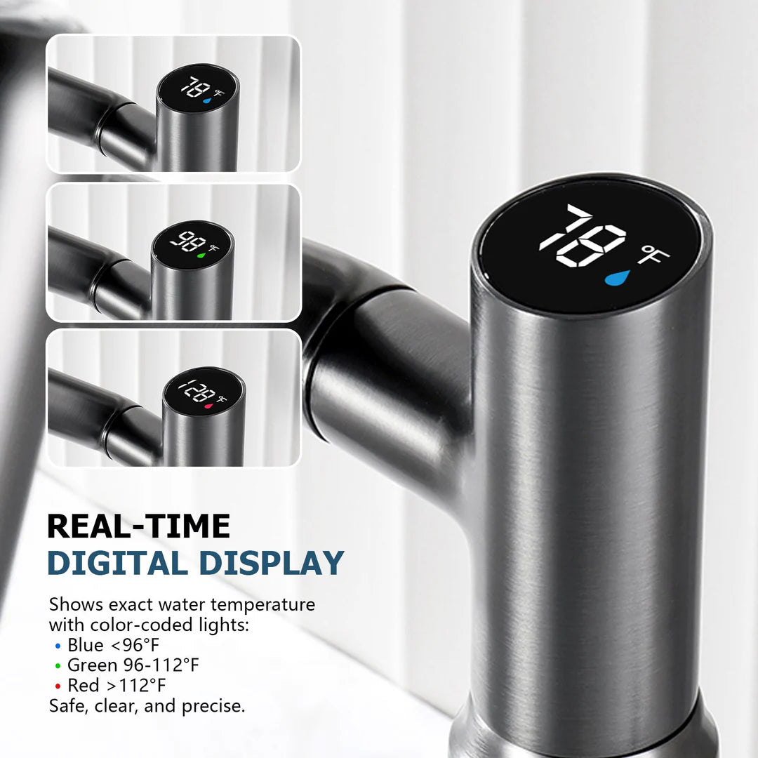 TurnFlow™: Single Hole Rotatable Faucet with Temperature Display - BF2204