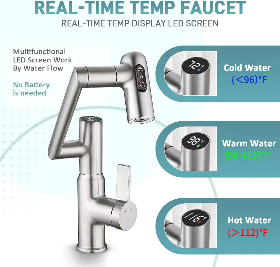 TurnFlow™: Single Hole Rotatable Faucet with Temperature Display - BF2204